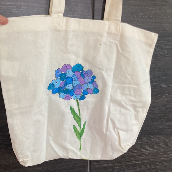 Cotton Shopping Tote w Hand Painted Humming Bird Floral Design - Picture 4 of 4